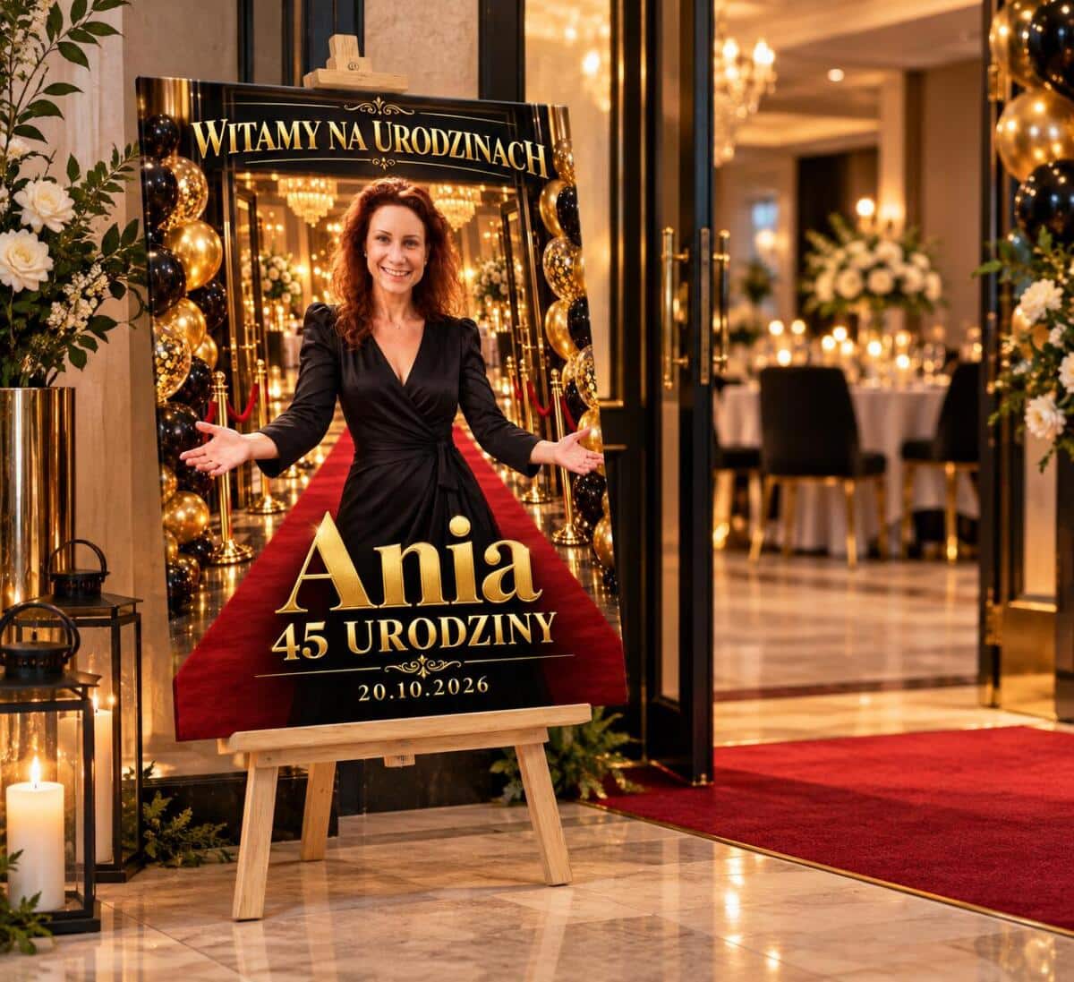 Tablica Powitalna na 45. Urodziny ze Zdjęcia – Złote Glamour z Imieniem Jubilata 31599 - zdjęcie 3