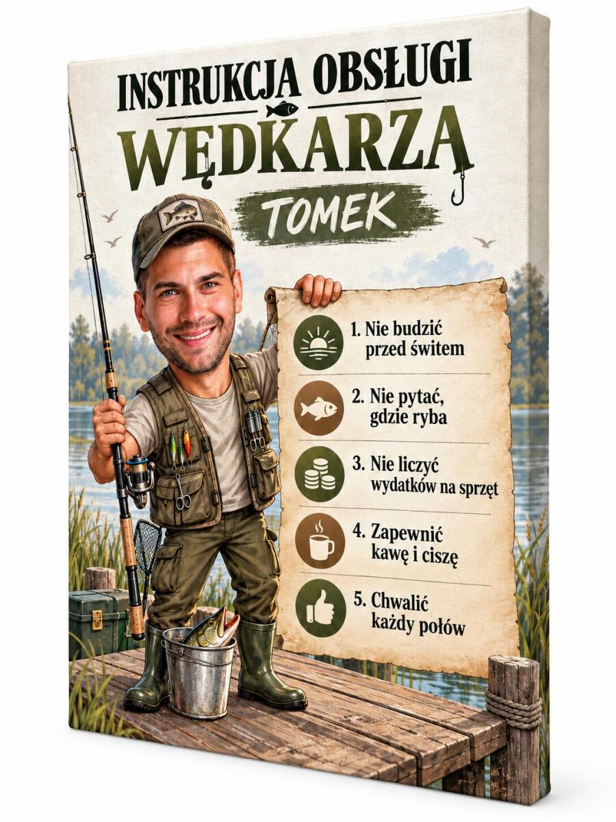 Śmieszny prezent dla wędkarza – plakat karykatura „Instrukcja obsługi wędkarza” 31555