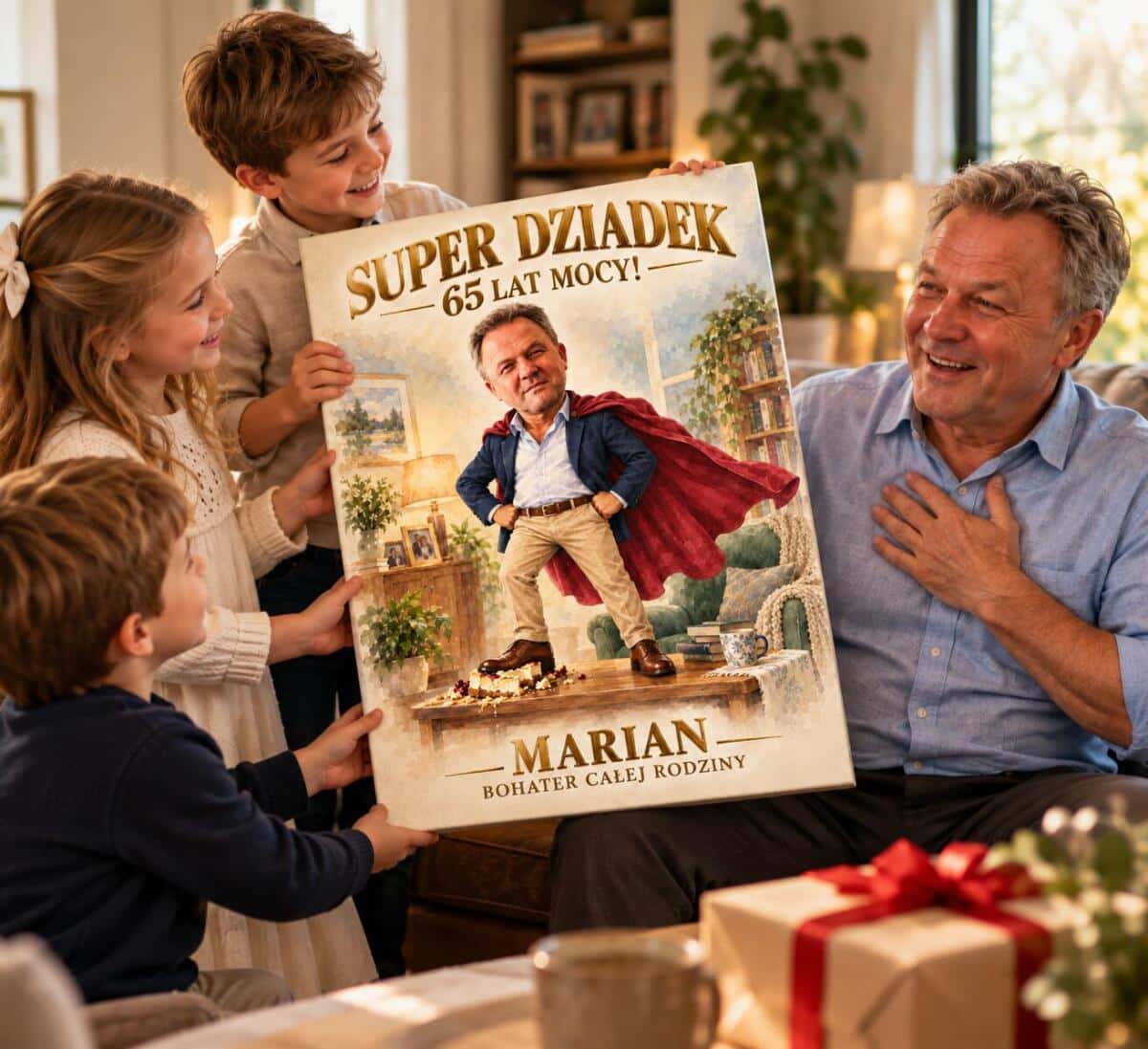 Prezent dla Dziadka na 65 Urodziny – Obraz z Karykaturą ze Zdjęcia „Super Dziadek” 31703 - zdjęcie 4