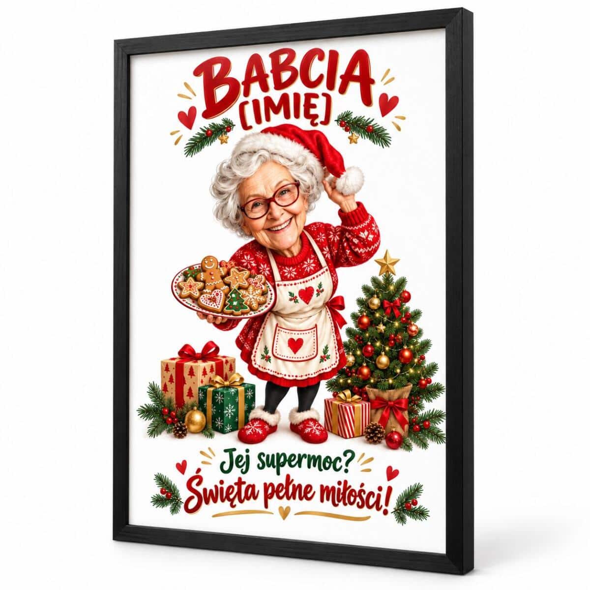 Prezent dla Babci na Święta – Plakat z Karykaturą ze Zdjęcia i Imieniem – Święta Pełne Miłości 82672