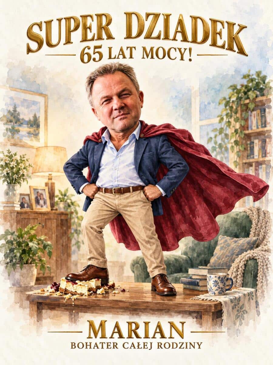 Prezent dla Dziadka na 65 Urodziny – Obraz z Karykaturą ze Zdjęcia „Super Dziadek” 31703 - zdjęcie 2