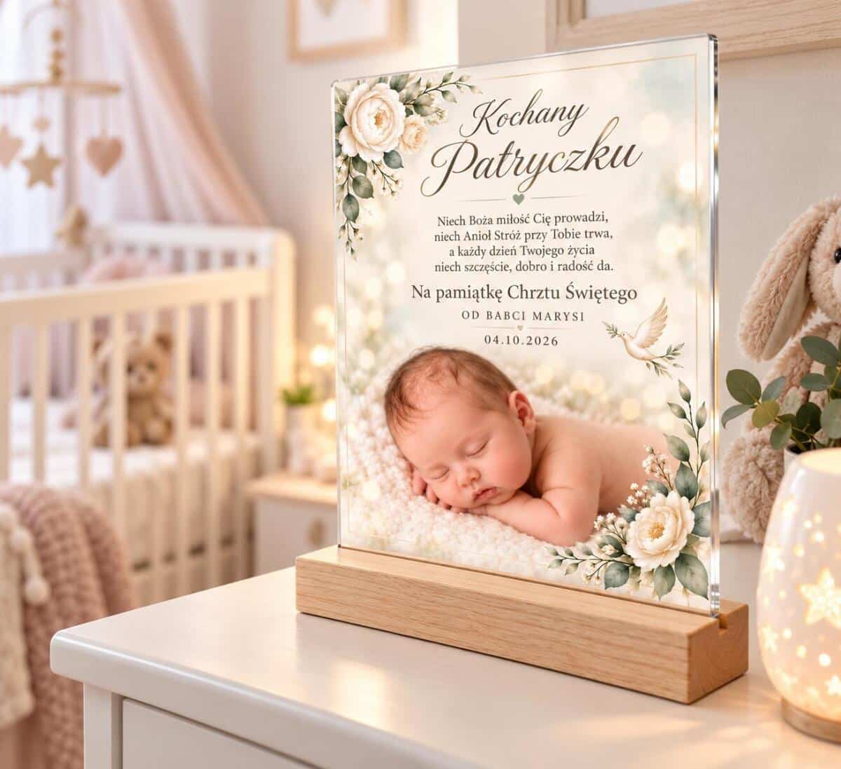 Statuetka na Chrzest Święty ze zdjęciem dziecka – Pamiątka Chrztu 82600 - zdjęcie 4