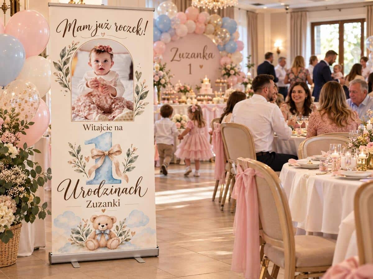 Tablica powitalna na 1 urodziny Gotowa Ścianka na Roczek Duży Roll-up 100×200 cm 39066 - zdjęcie 2