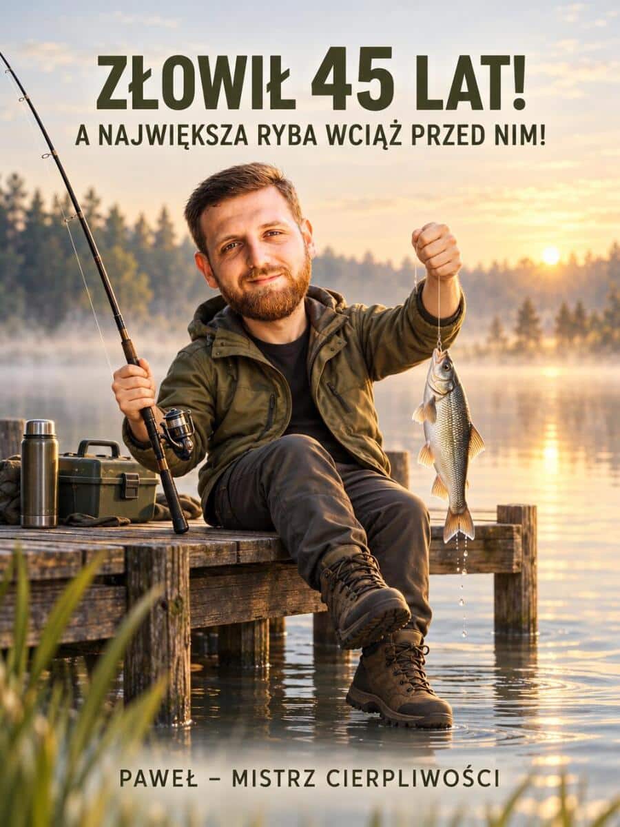 Prezent dla Wędkarza na 45 Urodziny – Obraz ze Zdjęcia „Złowił 45 Lat!” - 31596 - zdjęcie 4