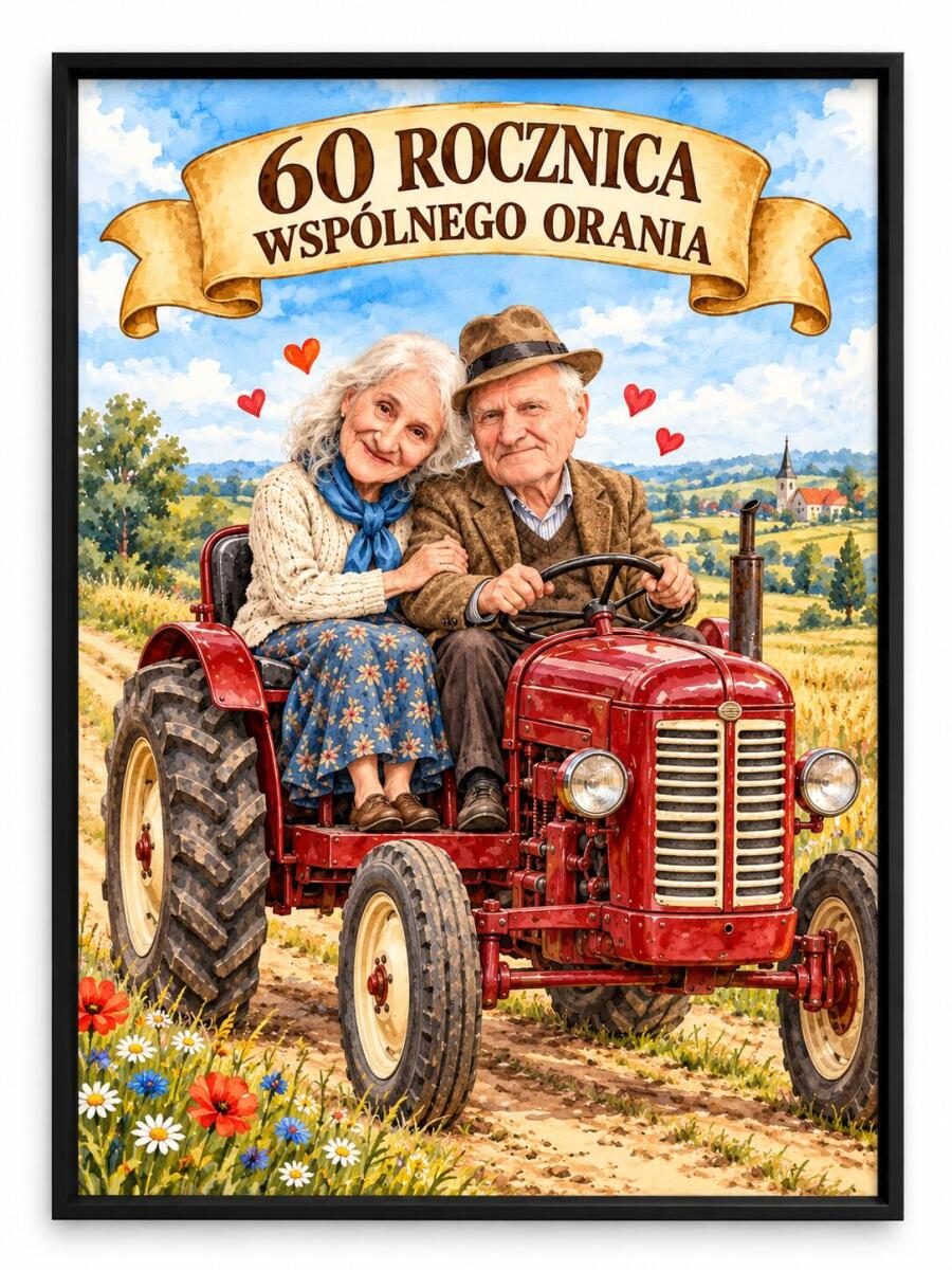 Prezent dla Rodziców na 60. Rocznicę Ślubu – Plakat z Karykaturą ze Zdjęcia „60 Lat Wspólnego Orania” 31722