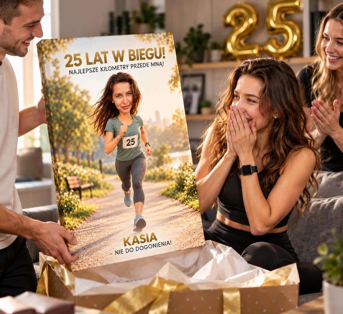 Prezent dla Biegaczki lub Biegacza na 25 Urodziny – Obraz z Karykaturą ze Zdjęcia „25 Lat w Biegu” - 31593 - zdjęcie 4