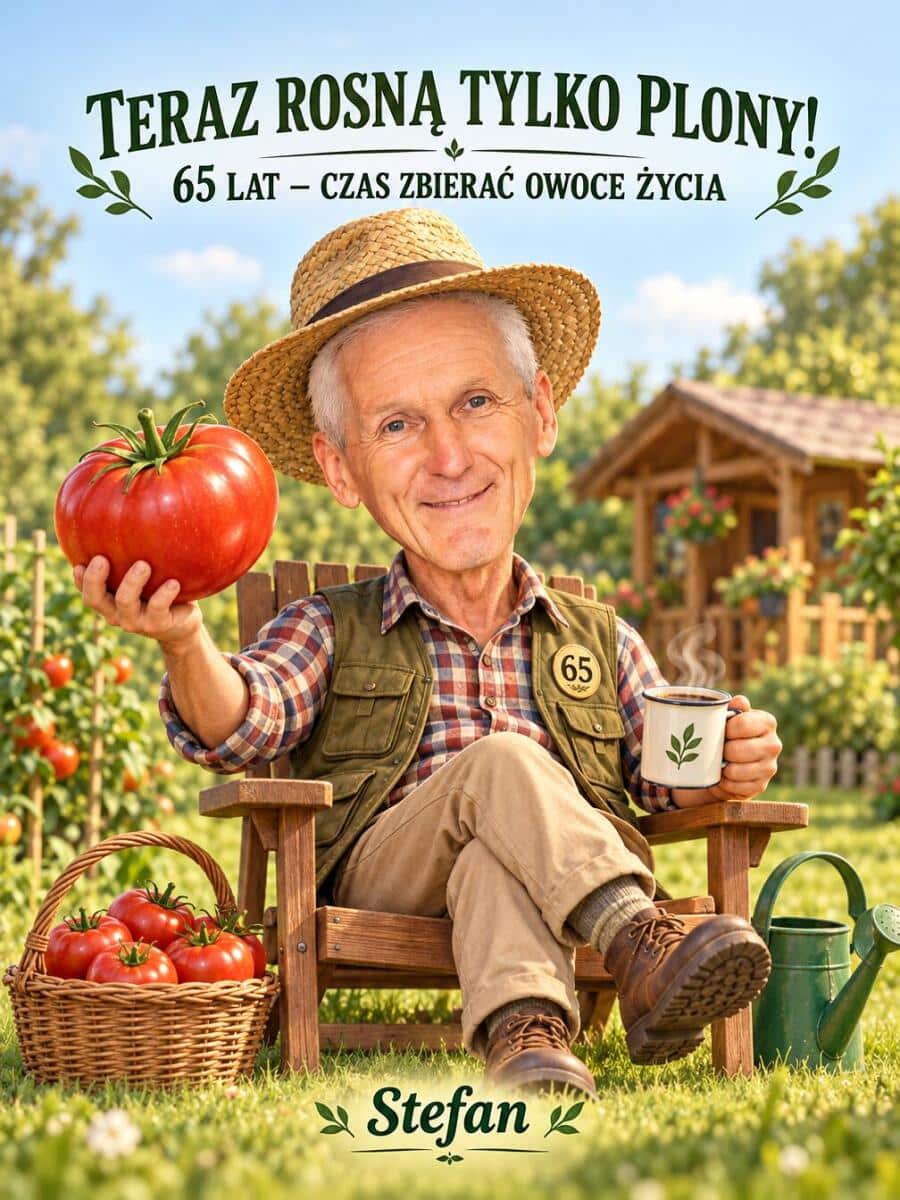 Karykatura Działkowicza ze Zdjęcia na 65. Urodziny – Teraz Rosną Tylko Plony, Zabawny Prezent dla Ogrodnika 31577 - zdjęcie 2