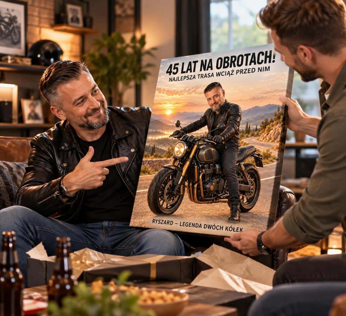 Prezent dla Motocyklisty na 45 Urodziny – Obraz ze Zdjęcia „45 Lat na Obrotach!” - 31597 - zdjęcie 3