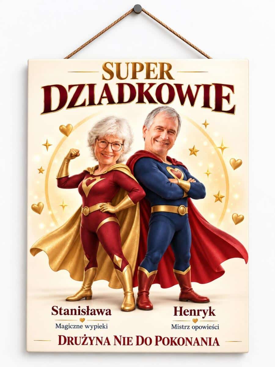 Tabliczka dla Dziadków ze Zdjęcia na Dzień Babci i Dziadka – Super dziadkowie, Karykatura Pary 31575