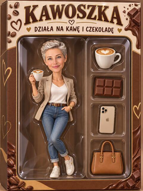 Prezent dla żony ze zdjęcia – OBRAZ karykatura figurka w pudełku „Kawoszka – Edycja Słodka” 82623 - zdjęcie 2