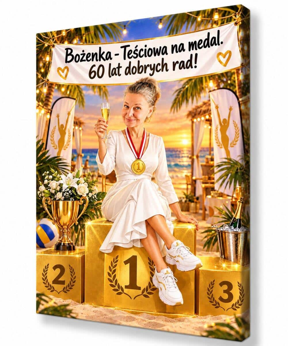 Śmieszny Prezent dla Teściowej na 60 Urodziny – Obraz Karykatura ze Zdjęcia Teściowa na Medal 31658
