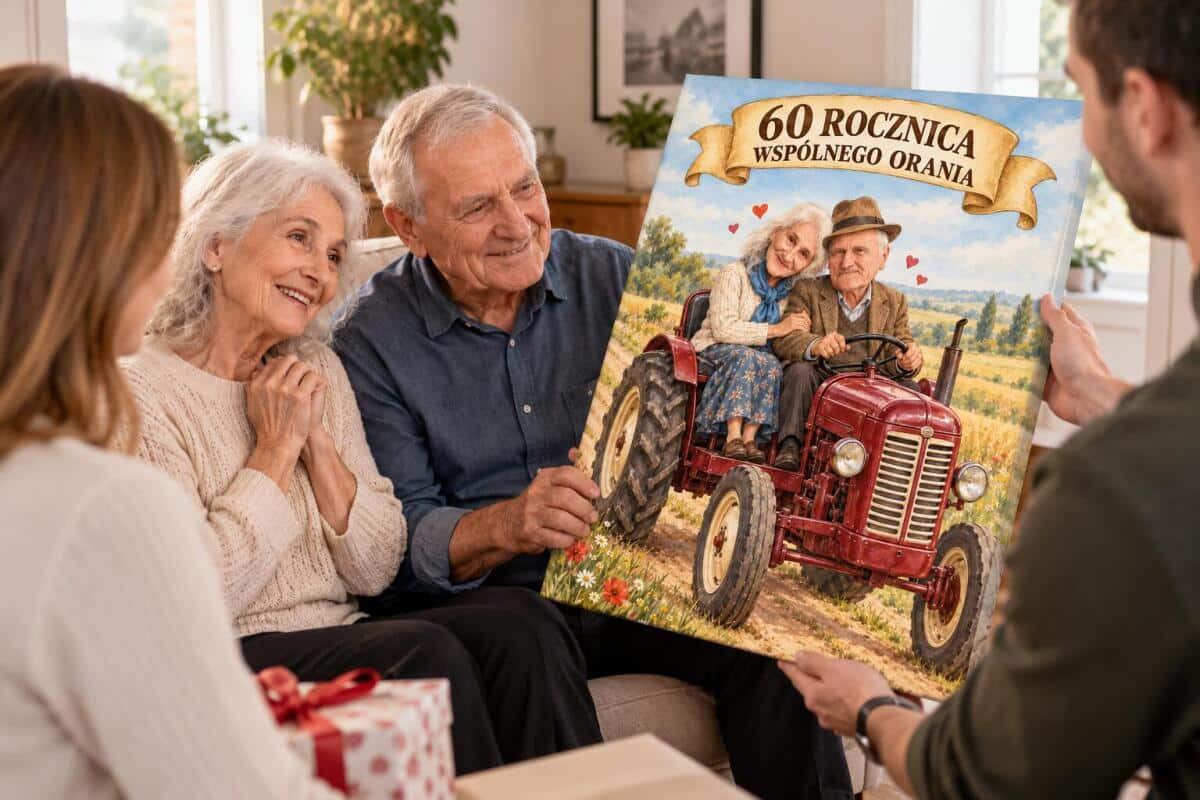 Prezent dla Rodziców na 60. Rocznicę Ślubu – Obraz z Karykaturą ze Zdjęcia „60 Lat Wspólnego Orania”- 31717 - zdjęcie 3