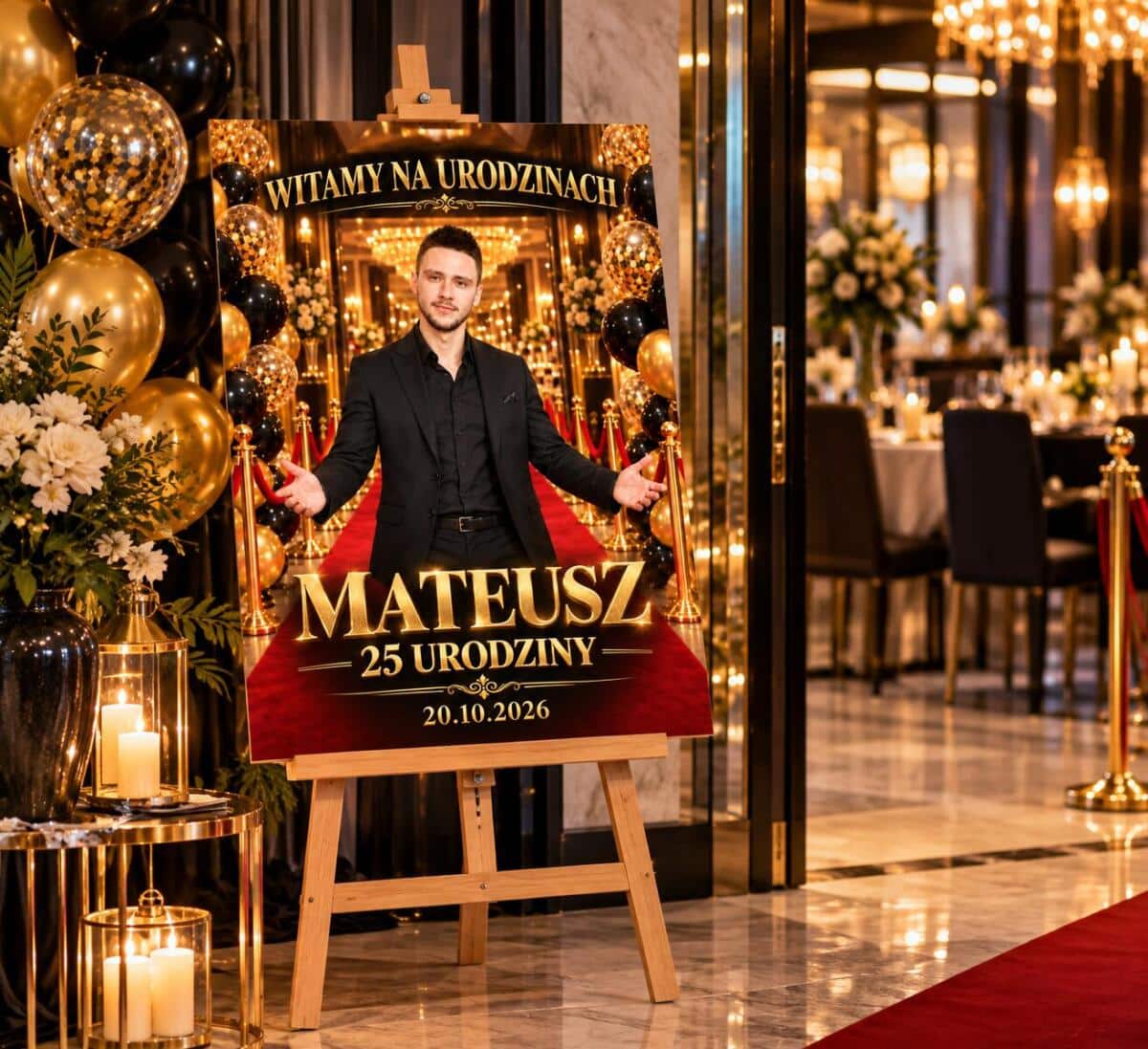 Tablica Powitalna na 25. Urodziny ze Zdjęcia – Złote Glamour z Imieniem Jubilata 31589 - zdjęcie 3