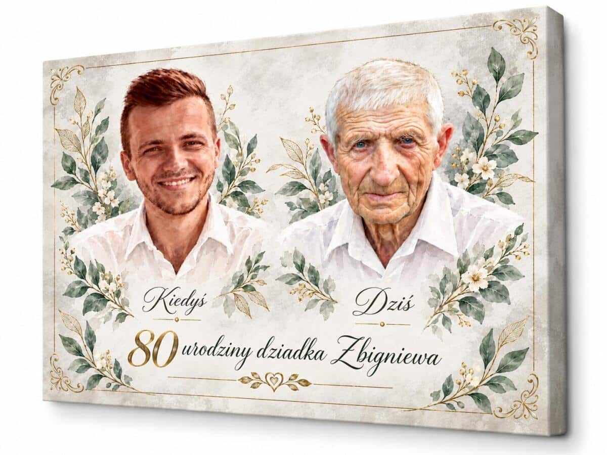 Prezent dla Dziadka na 80 urodziny ze Zdjęcia | Obraz na Płótnie Kiedyś i Dziś z Dziadkiem 31650