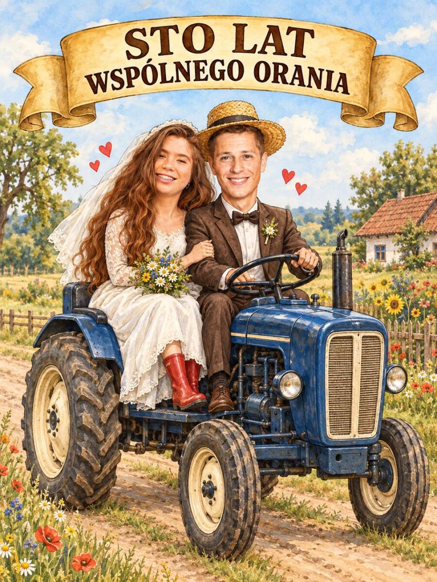 Prezent dla Nowożeńców – Plakat z Karykaturą ze Zdjęcia Sto Lat Wspólnego Orania - 31655 - zdjęcie 2