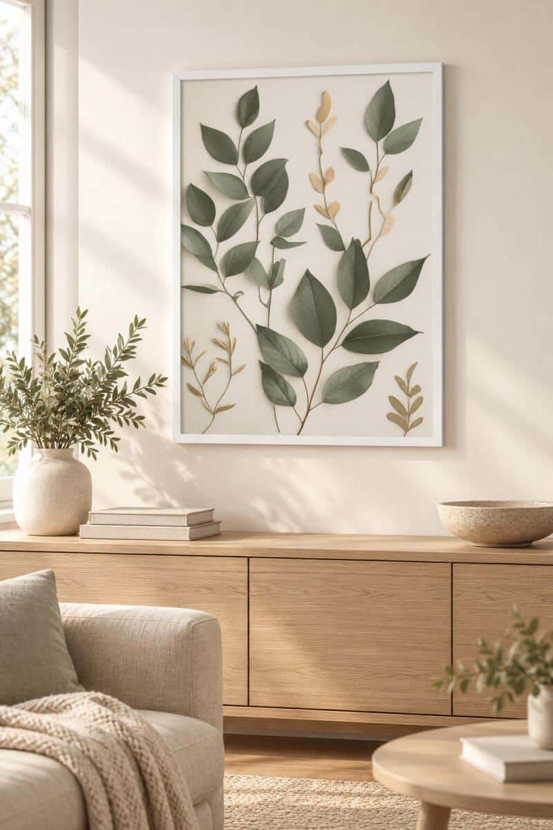 Plakat botaniczny – zielone i beżowe liście na kremowym tle 82717 - zdjęcie 6