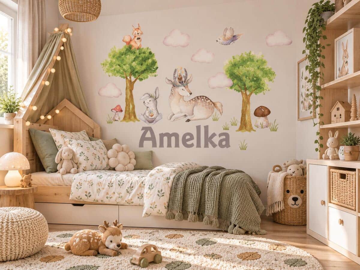 Naklejka z imieniem dla dziecka leśne zwierzęta 63506