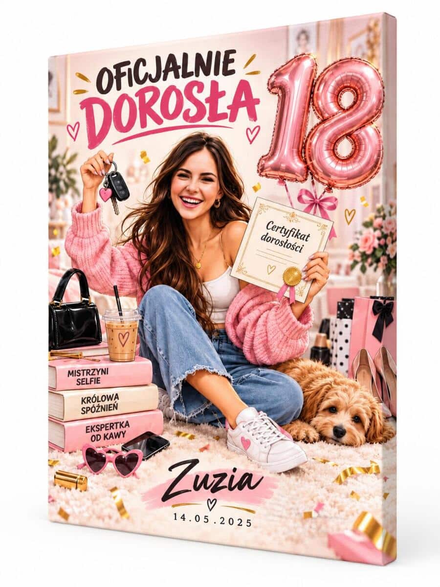Prezent na 18 urodziny dla niej ze zdjęcia – śmieszna karykatura „Oficjalnie dorosła”  31550