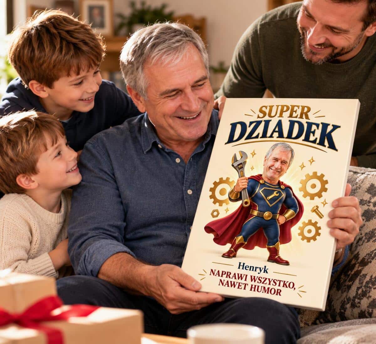 Tabliczka dla Dziadka ze Zdjęcia na Dzień Dziadka – Super Dziadek, Karykatura Superbohatera 31574 - zdjęcie 3