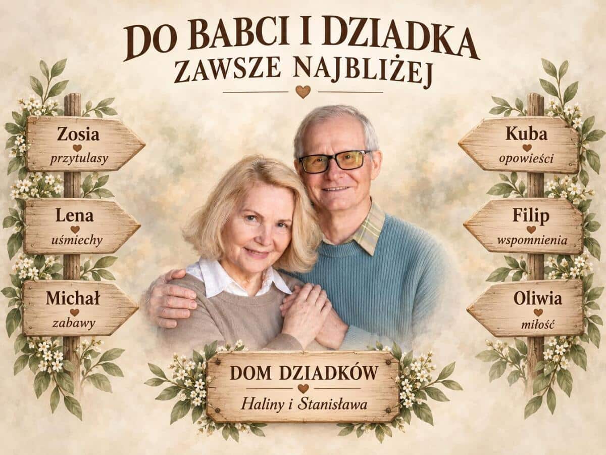 Prezent na Dzień Babci i Dziadka – Obraz Drogowskaz z Imionami Wnuków | Płótno 31568 - zdjęcie 3
