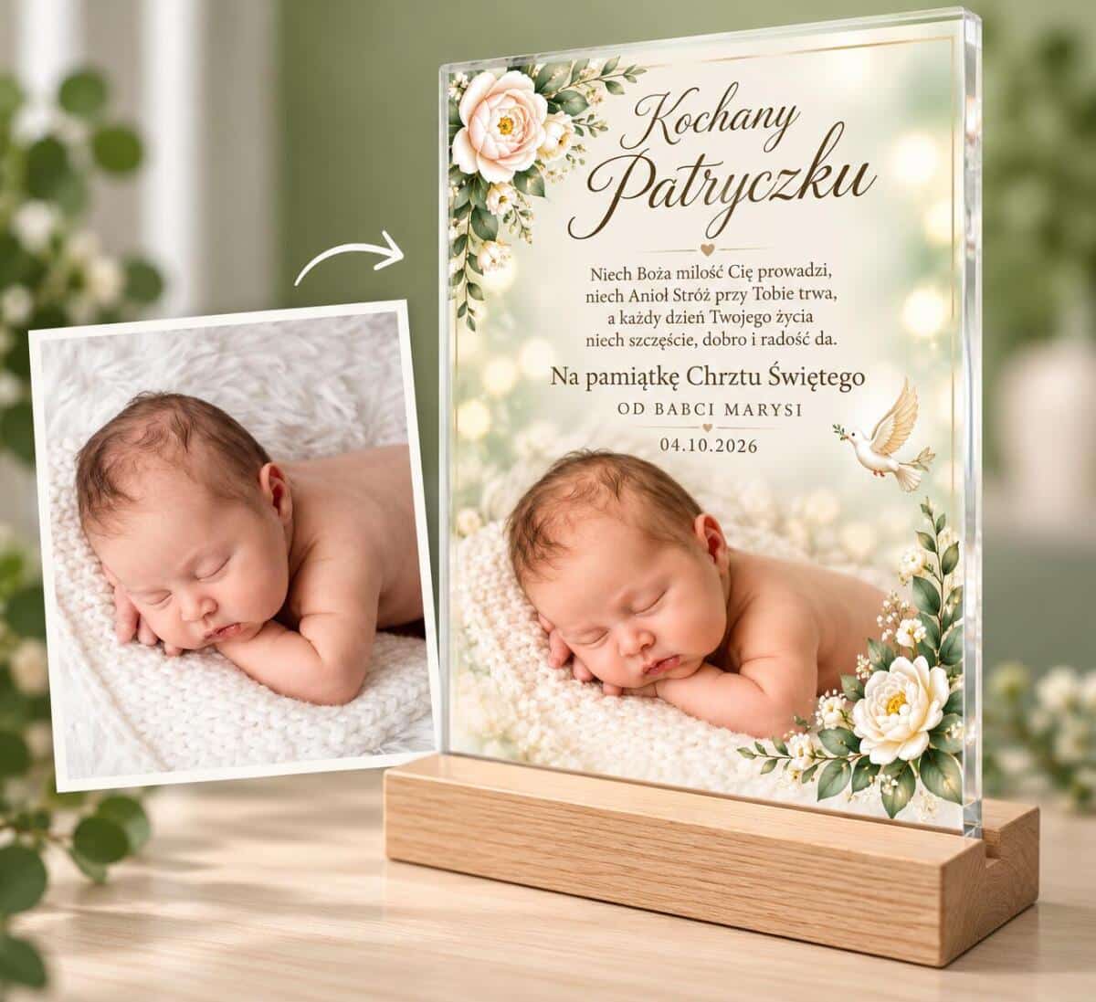 Statuetka na Chrzest Święty ze zdjęciem dziecka – Pamiątka Chrztu 82600 - zdjęcie 2