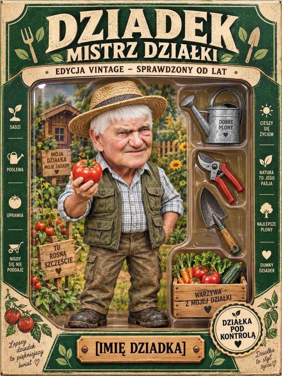 Prezent na Dzień Dziadka ze zdjęcia – karykatura figurka w pudełku „Dziadek – Mistrz Działki” 82661 - zdjęcie 4