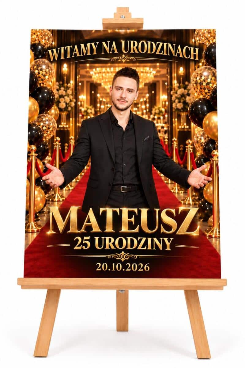 Tablica Powitalna na 25. Urodziny ze Zdjęcia – Złote Glamour z Imieniem Jubilata 31589