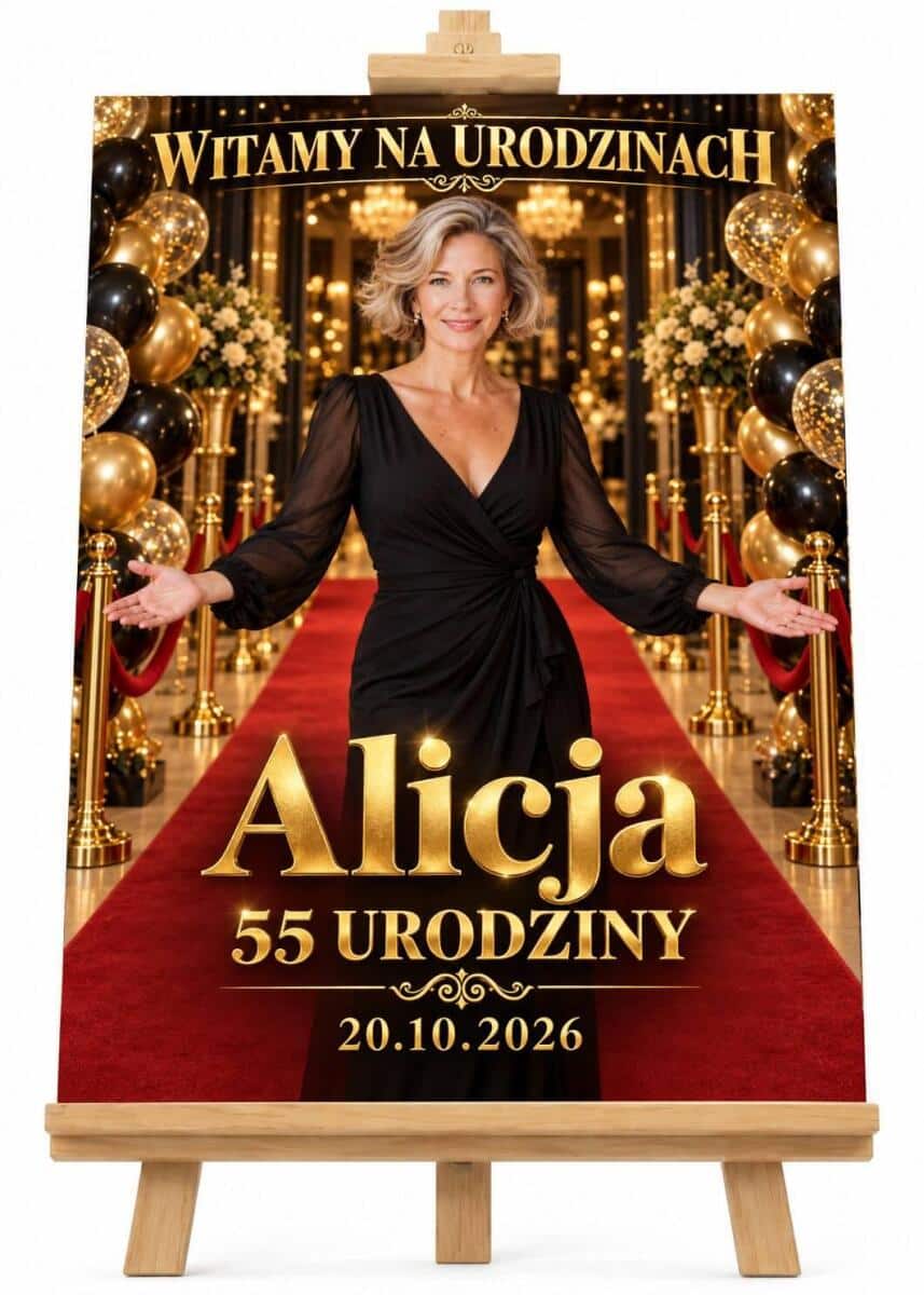 Tablica Powitalna na 55. Urodziny ze Zdjęcia – Złote Glamour z Imieniem Jubilata 31646