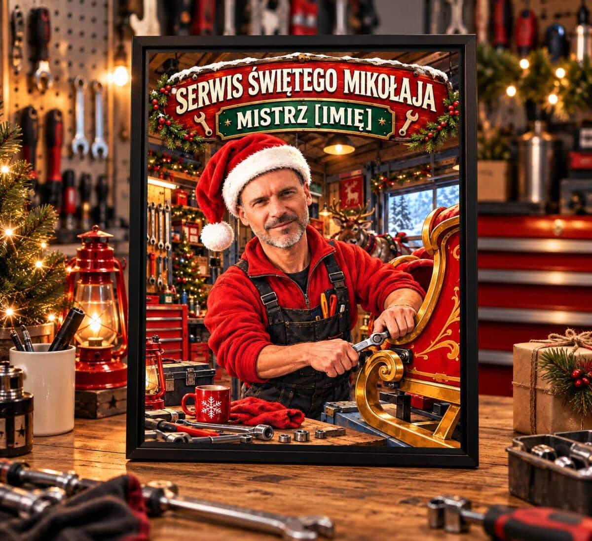 Prezent dla mechanika ze zdjęcia – świąteczna karykatura do warsztatu 31534 - zdjęcie 4