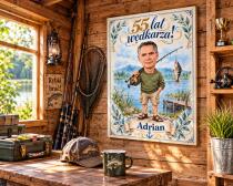 Prezent dla Wędkarza na 55 Urodziny – Obraz z Karykaturą ze Zdjęcia i Imieniem – 55 lat wędkowania - 31637 - miniaturka 4