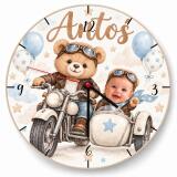Zegar ścienny ze zdjęciem i imieniem dziecka – Miś na motocyklu 51215 - miniaturka 4