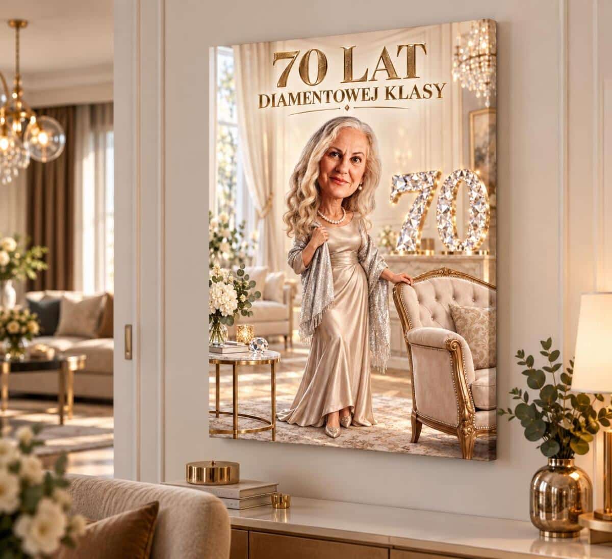 Prezent dla Siostry na 70. Urodziny – Obraz z Karykaturą ze Zdjęcia „70 Lat Diamentowej Klasy” -  31738 - zdjęcie 2