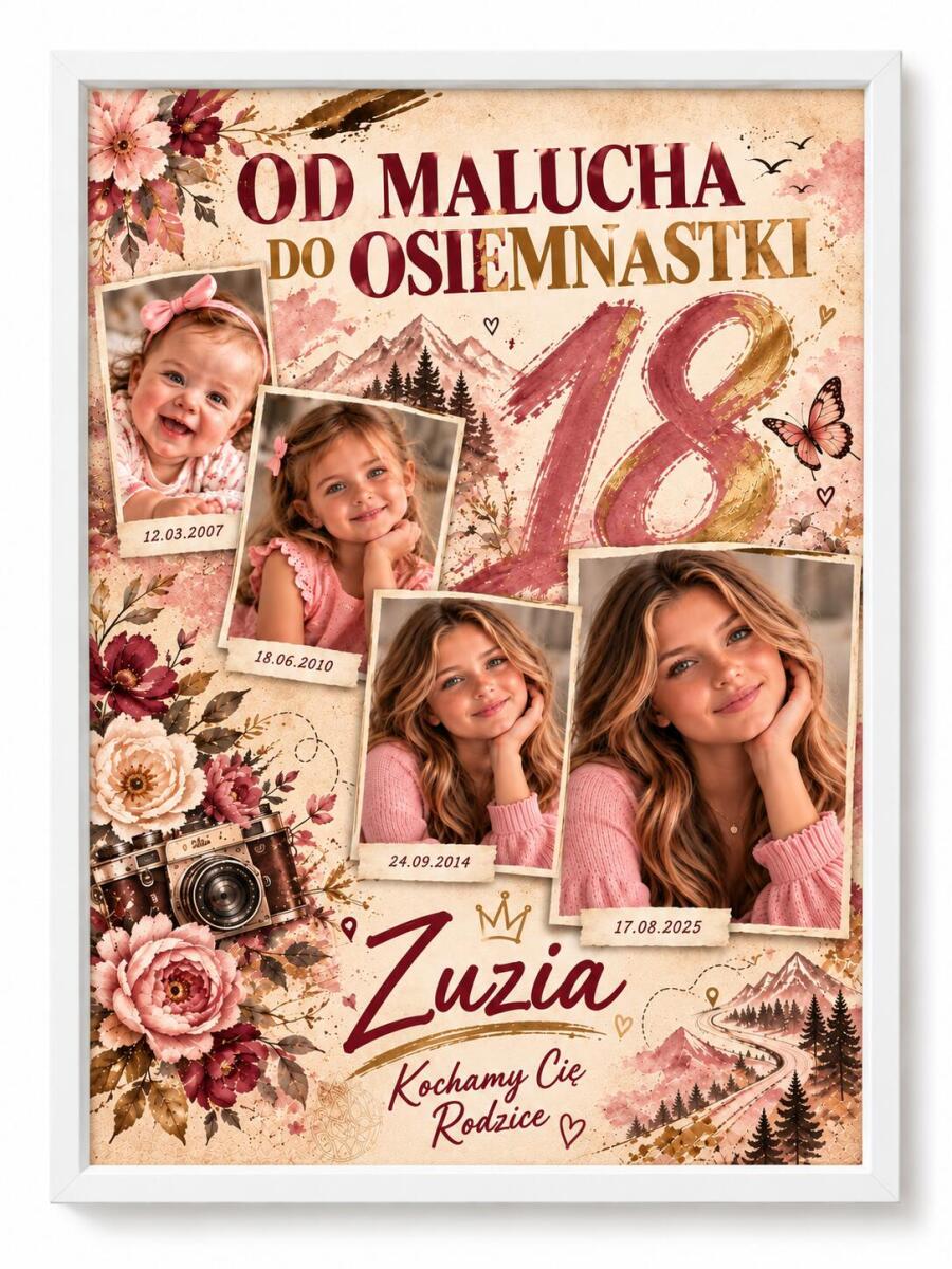 Plakat na 18 urodziny dla dziewczyny ze zdjęć  — Od malucha do osiemnastki 51154