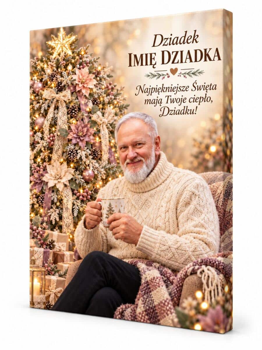 Prezent dla Dziadka na Święta – Obraz ze Zdjęcia z Imieniem i Kwiatową Choinką 82669