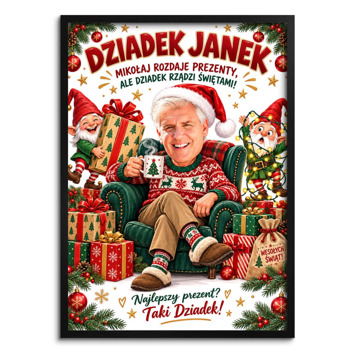 Prezent dla Dziadka na Święta – Plakat z Karykaturą ze Zdjęcia i Imieniem Dziadek Rządzi Świętami 82673 - zdjęcie 4