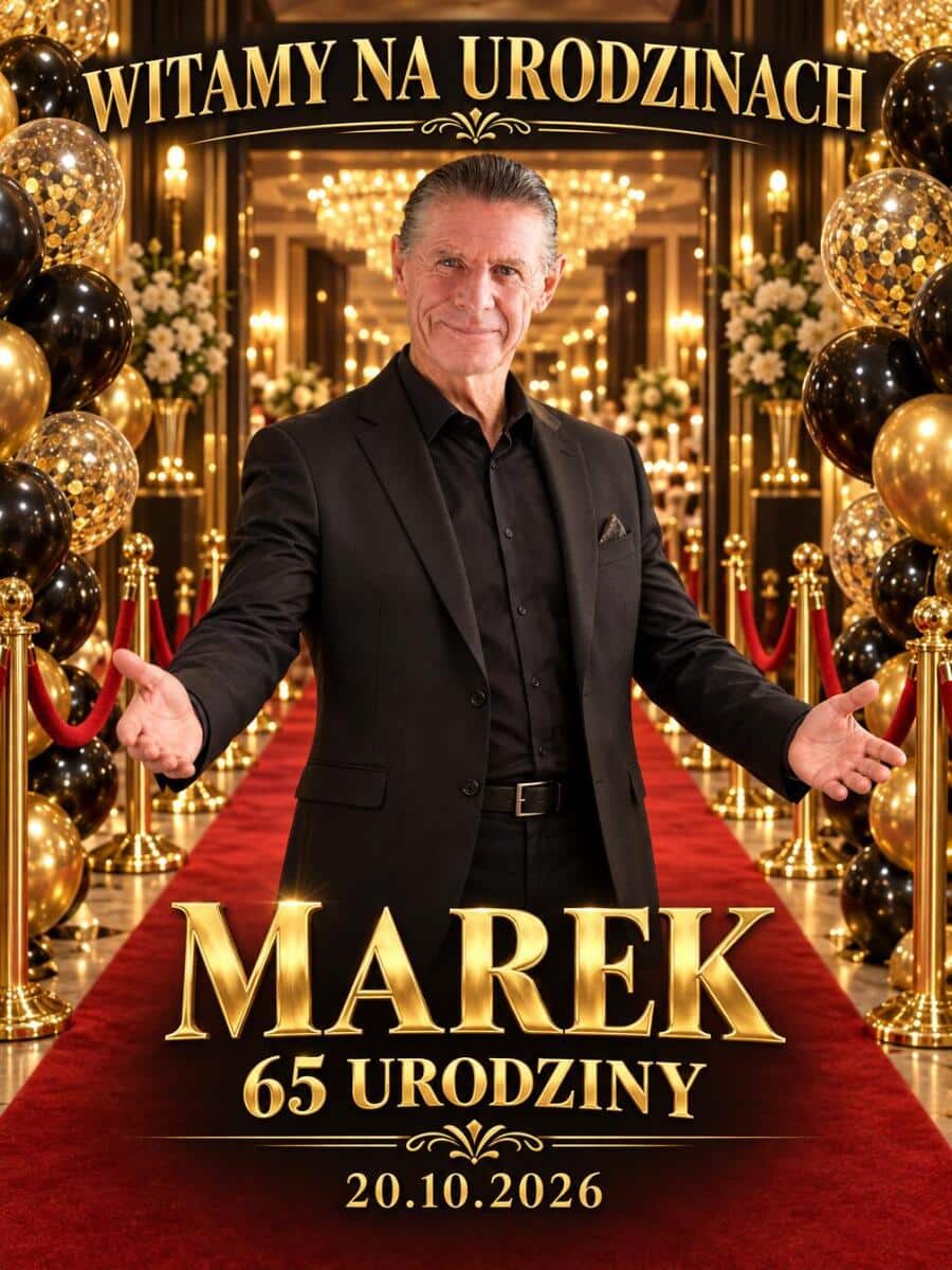 Tablica Powitalna na 65. Urodziny ze Zdjęcia – Złote Glamour z Imieniem Jubilata 31585 - zdjęcie 2