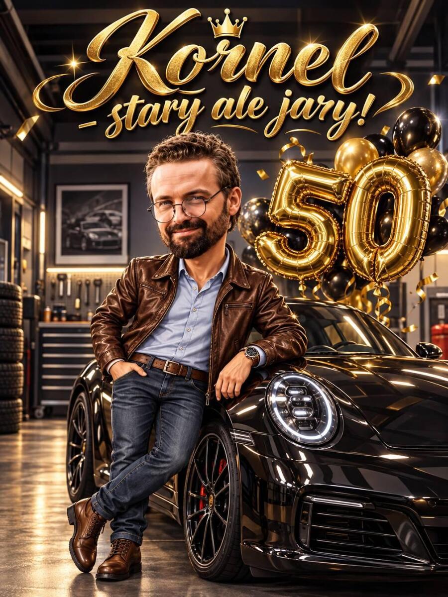 Śmieszny Prezent dla Brata na 50 Urodziny – Plakat Karykatura ze Zdjęcia Stary, ale Jary 31661 - zdjęcie 2