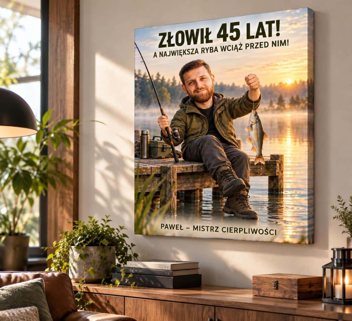 Prezent dla Wędkarza na 45 Urodziny – Obraz ze Zdjęcia „Złowił 45 Lat!” - 31596 - zdjęcie 2