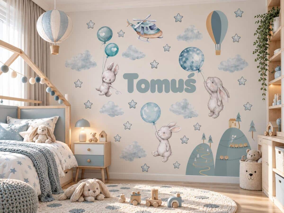Naklejka z imieniem dla dziecka  góry balony 63503