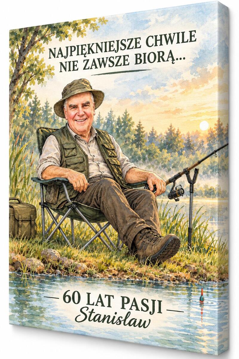 Prezent dla Wędkarza na 60 Urodziny – Obraz z Karykaturą ze Zdjęcia „60 Lat Pasji” - 31712