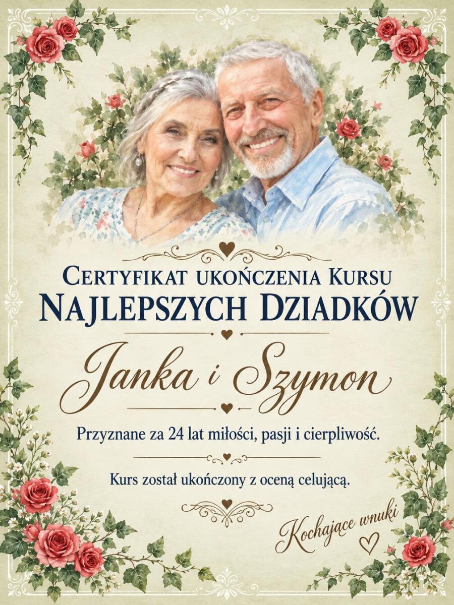 Dyplom dla Dziadków na Dzień Babci i Dziadka - Świadectwo Ukończenia Kursu Najlepszych Dziadków 31617 - zdjęcie 2