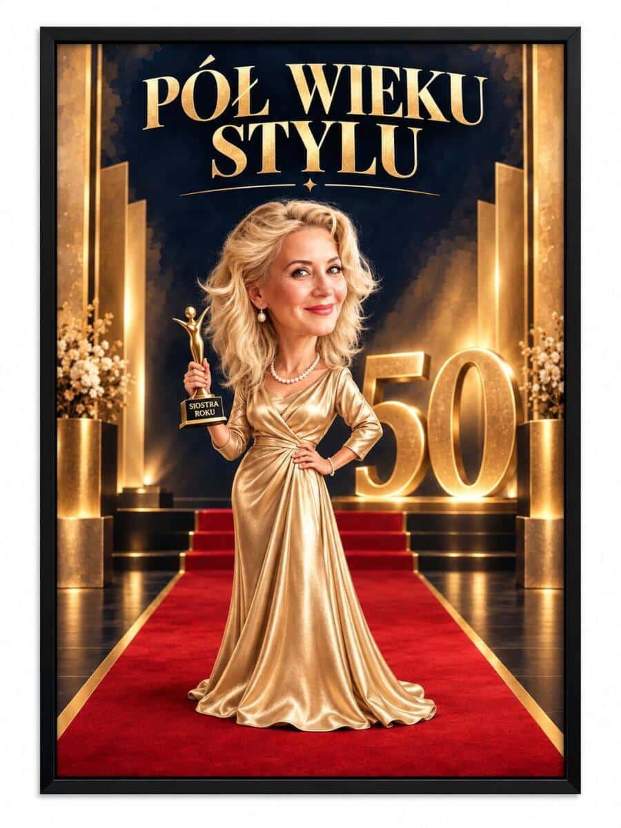 Prezent dla Siostry na 50. Urodziny – Plakat z Karykaturą ze Zdjęcia „Pół Wieku Stylu” -  31736