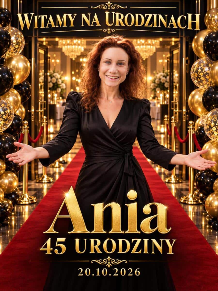 Tablica Powitalna na 45. Urodziny ze Zdjęcia – Złote Glamour z Imieniem Jubilata 31599 - zdjęcie 4