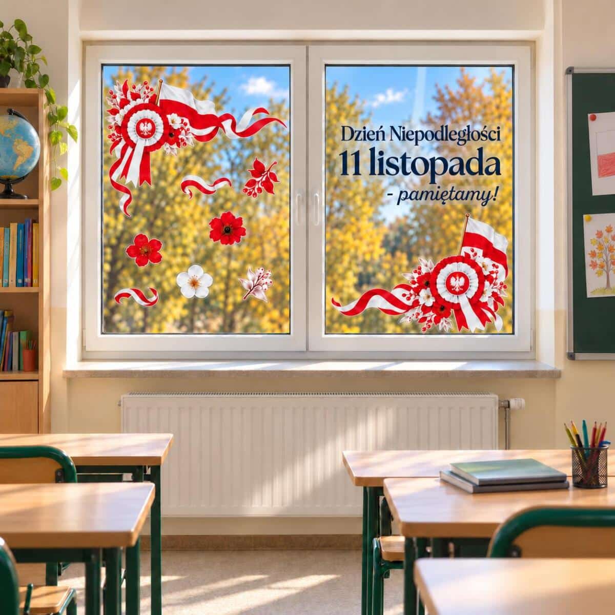 Naklejki szkolne na Święto Niepodległości – dwustronne kotyliony i flagi na szybę 51216 - zdjęcie 2