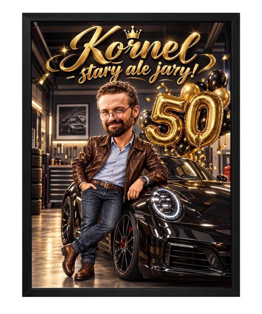 Śmieszny Prezent dla Brata na 50 Urodziny – Plakat Karykatura ze Zdjęcia Stary, ale Jary 31661