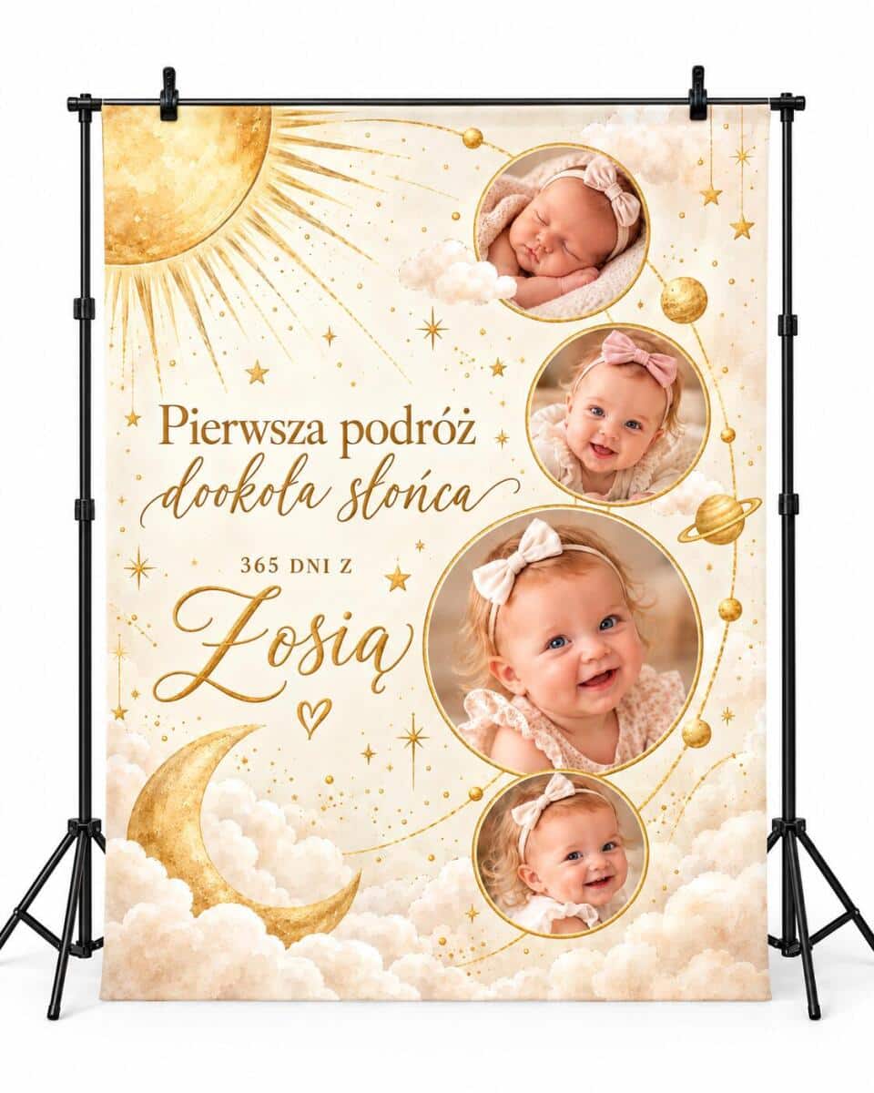 Ścianka do zdjęć na roczek 150x200 cm – Pierwsza podróż dookoła słońca | Dekoracja na 1 Urodziny 39068