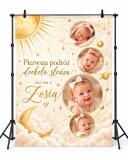 Ścianka do zdjęć na roczek 150x200 cm – Pierwsza podróż dookoła słońca | Dekoracja na 1 Urodziny 39068 - miniaturka 1
