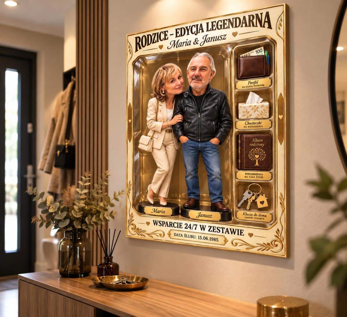 Podziękowanie dla rodziców na ślub ze zdjęcia – OBRAZ karykatura rodziców w pudełku „Rodzice – Edycja Legendarna” 82635 - zdjęcie 3