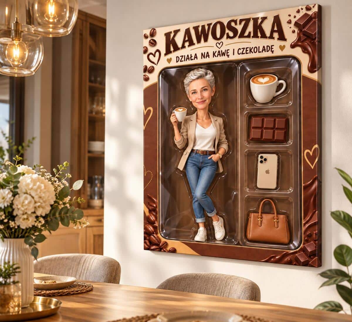 Prezent dla żony ze zdjęcia – OBRAZ karykatura figurka w pudełku „Kawoszka – Edycja Słodka” 82623 - zdjęcie 3