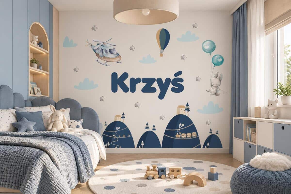 Naklejka z imieniem dla dziecka góry, samoloty 63522